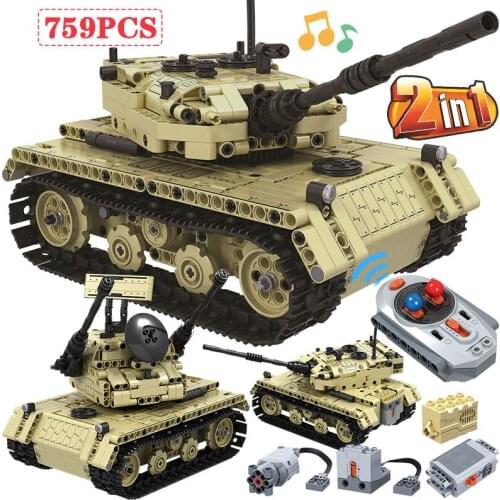 759PCS 2 in 1 City Remote Control Electric Tank Model Building Blocks Technic Military RC Tank Bricks Gifts Toys For Boy