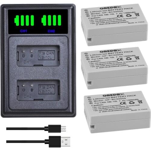 1300mAh NB-10L NB10L NB 10L Battery with Type-C Charger for Canon 1 PowerShot SX40HS SX50HS SX60HS SX40 SX50 100D G1X G15 G16