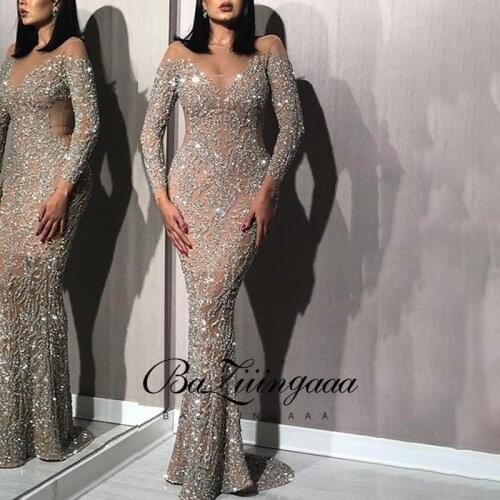 BAZIIINGAAA Luxury Woman Cocktail Dress Beaded Sequins Long Elegant Night Cocktail Party Formal Dresses for Wedding Plus Size