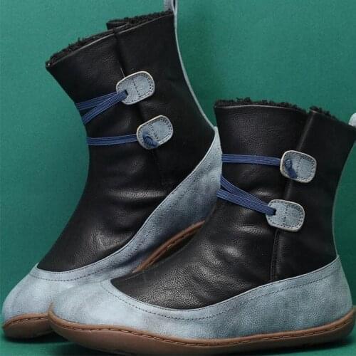 Women Winter Snow Boots PU Leather Ankle Spring Flat Shoes Woman Short Vintage Boots With Fur 2020 for Women Lace Up Boots