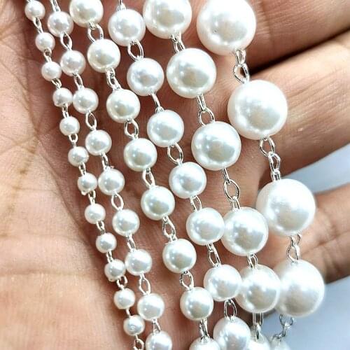 1 meter 3-10mm Imitation Pearl Beaded Chain DIY Copper Necklace Chains Accessories for Jewelry Making Components Handmade