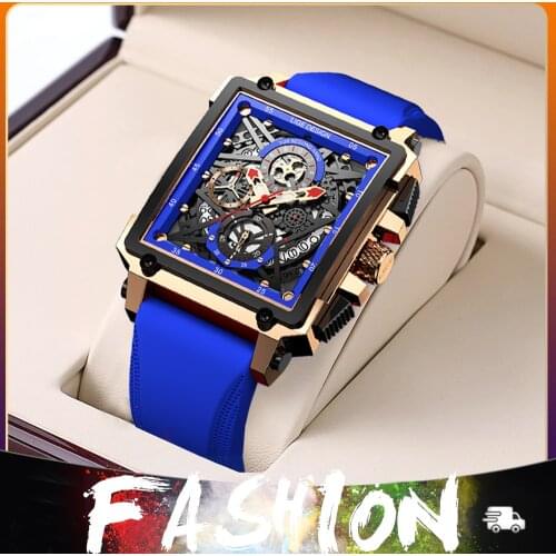 LIGE Mens Silicone Strap Creative Square Army Chronograph Quartz Wrist Watch Sports Watches Men Clock Male Relogios Masculinos