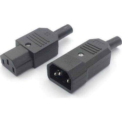 Black CE 10A 250V IEC320 C13 C14 male female Plug Rewirable PDU UPS Receptacle Power Cable Wired Connector 3 pin AC Socket
