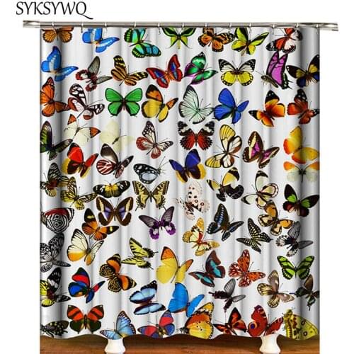 Colorful butterfly bathroom shower curtain waterproof cortina wc curtain shower cortina ducha