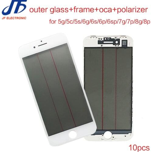 Cold Press 4 in 1 Front Screen Outer Glass+FrameOCA+Polarizer Replacement For iPhone 8g 7g 6g 6s plus 5 Screen Glass parts 10pcs