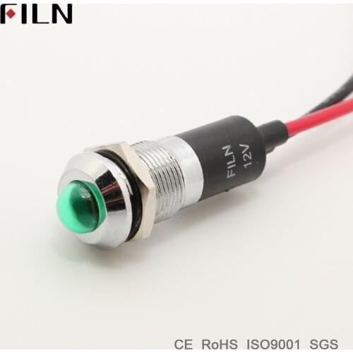 FILN pilot indicator signal lamp 12mm 12v 24v 110v red blue green white led light with 20cm cable