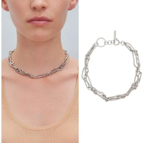 Ins Jewelry Pink White multi-layer crystal chain cross exaggerated short necklace female Choker Necklace