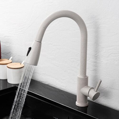 Brushed Nickel Kitchen Faucet 360 Degree Rotating Pull-Out Hot And Cold Water Mixing Faucet Chrome Kitchen Sink Mixer Tap