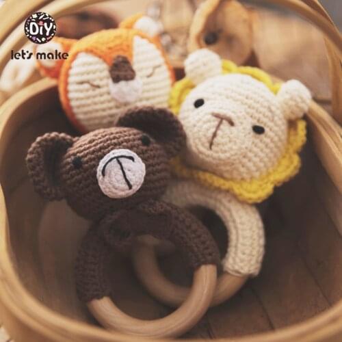 Lets Make 1PC Baby Teether Safe Wooden Toys Mobile Pram Crib Ring DIY Crochet Rattle Soother Bracelet Teether Set Baby Product