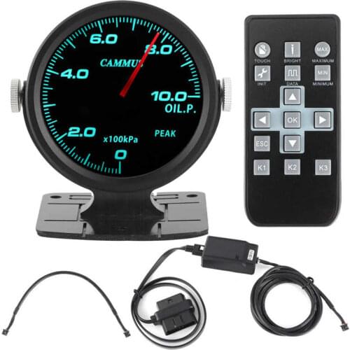 2.4in Touching RGB 17 Color OBD2 Oil Pressure Gauge Red Hand Adjustable Backlight Brightness