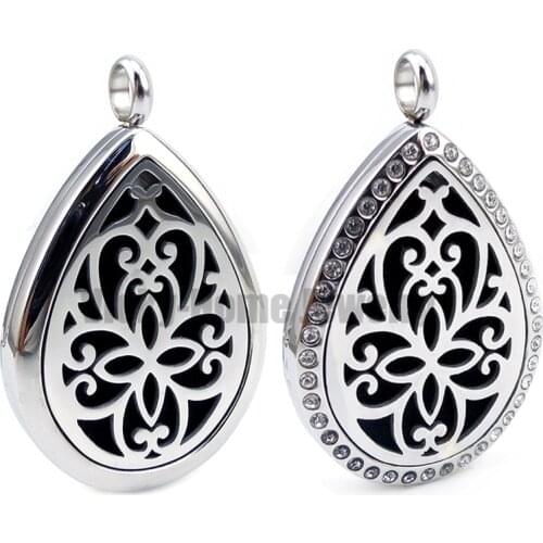Oil Drop Flower Design Aromatherapy Essential Oils Diffuser Locket Necklace in 316L Stainless Steel