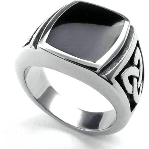 Fashion New Jewelry Stainless Steel Ring Knot Signet Jewelry Heavy Wide Ring Black Silver color Ring Size 7 -15