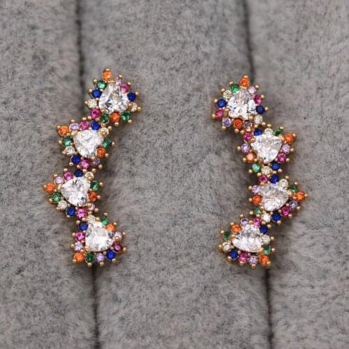 Trendy Clip Earrings Blue Cubic Zirconia Gold Plated Coppe Flower Heart Earring For Women Fashion Jewelry Accessories Wedding