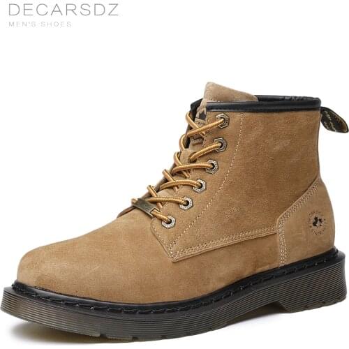 DECARSDZ Genuine leather Men Boots 2021 New Autumn Winter Fashion Casual Boots Men Comfy Lace-up Brand Durable outsole Men Shoes