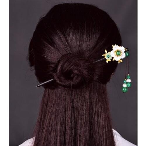 Natural Shell Green Onyx Ancient Hair Stick Temperamental Powder Crystal Delicate Freshwater Pearl Super Fairy Hair Jewelry