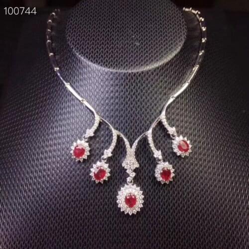 Natural red ruby gem Pendant necklace S925 silver Natural gemstone necklace Luxury Flower Tassels women wedding gift jewelery