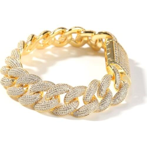 New Fashion Hip Hop Jewelry 18mm Luxury Mens Miami Cuban Chain Bracelet Boxes Clasp Iced Micro Pave Cubic Zirconia Gift for Gift