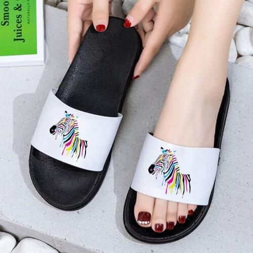 Shoes For Women 2021 Summer Color zebra Print Home Bathroom Slippers Thick Beach sandals Anti-Slip Indoor Slides Female Shoes