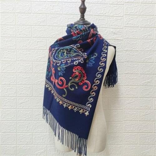 Autumn Winter New Cashmere Pashmina Embroidered Women Scarf Warm National Style Scarves Lady Soft Tassel Shawl Bufanda Mujer