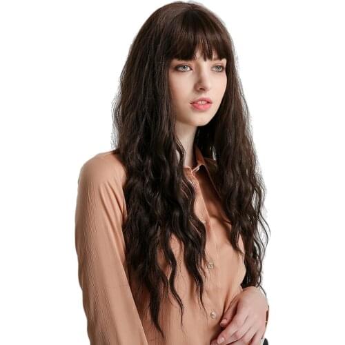 28inch Female Curly Middle Part Wigs with Bangs for Cosplay Costume