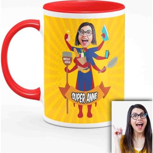 Personalized Mother 'S Day Themed Caricature Of Red Mug CUP K2