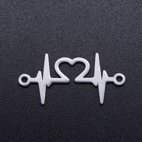 10pcs Stainless Steel ECG Electrocardiogram Heart Charms Lightning Pendants for DIY Fashion Jewelry Making Findings