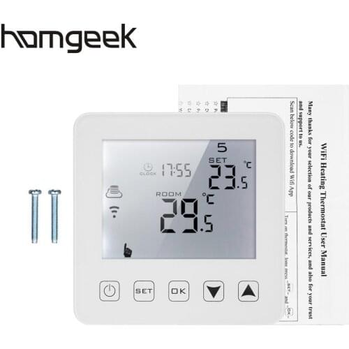 Homgeek 3A Programmable Water Heating Gas Boiler Thermostat LCD Touchscreen White Backlight Temperature Regulator Voice Control