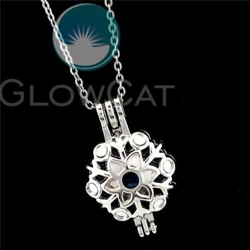 R-K1068 Winter Snowflake Beads Cage Pendant Essential Oil Diffuser Aroma Pearl Cage Locket Necklace