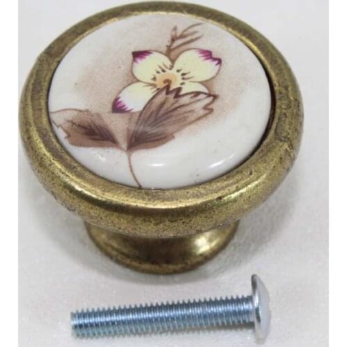 Rustico pastorale ceramic furniture knob antique brass drawer cabinet knob pull bronze porcelain dresser cupboard door handles