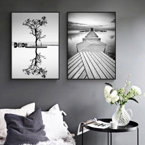 Nordic Style Prints Wall Art Black And White Tree Poster Minimalism Bridge Painting Canvas Modular Landscape Pictures Home Decor
