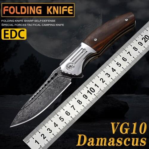 New Folding Knife Vg10 Damascus Steel High Hardness Portable Self-Defense Special Forces Camping Tactics Hunting Weapon Edc