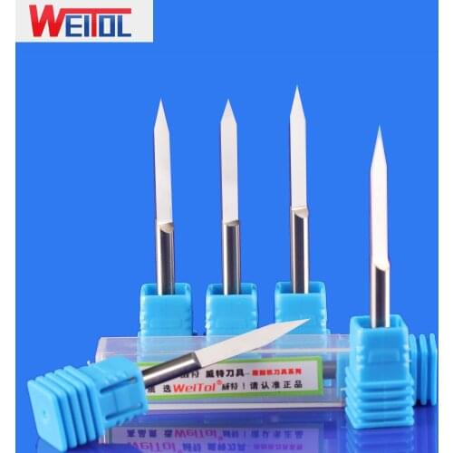 WeiTol 4mm shank 0.1 tip 20 degree flat bottom engraving bits lengthen carving bit PCB miling cutter 48mm OVL 2 piece/ lot