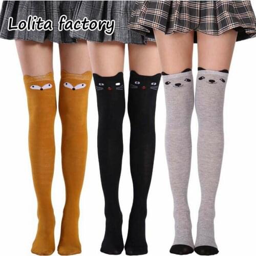 Japanese girl socks for JK uniform students calf socks OVER knee sock stockings Cartoon cats knee socks cotton college
