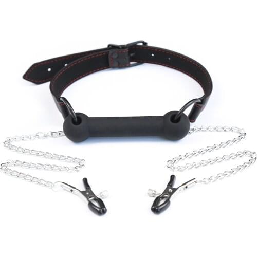 Mouth Plug Toy Sex Toys Mouth Plug Breast Clip Iron Chain Prop Bear Mouth Plug Stage Prop Mouth gag Sex Products