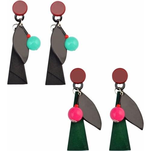 Idealway Fashion Green Rose Ball Drop Earrings For Women Long Black Leather Charm Leaf Dangle Earring Best Friend Party Jewelry