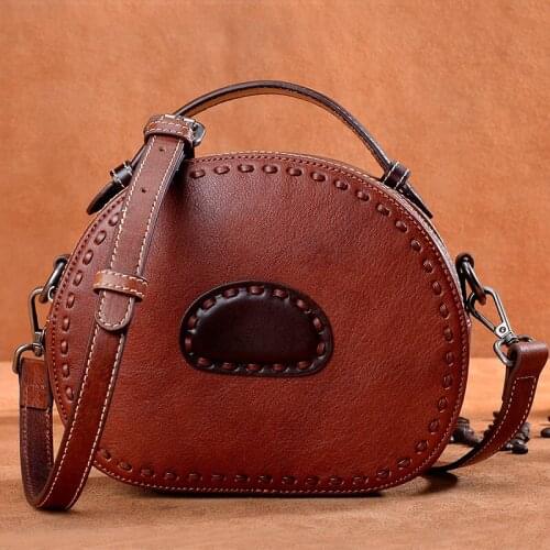 YourSeason Female 2021 Cowhide Circular Shoulder Crossbody Bags Casual Women Retro Genuine Leather Handbags