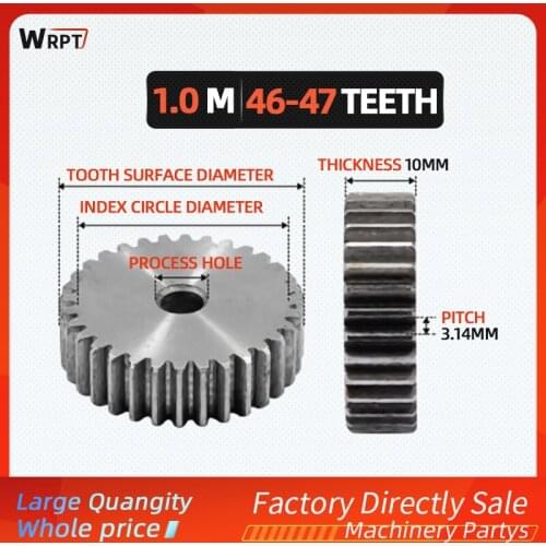 1M 46/47 Teeth 1 mod gear rack spur gear precision machinery industry 45 steel pinion, spur gear thickness 10MM, craft hole