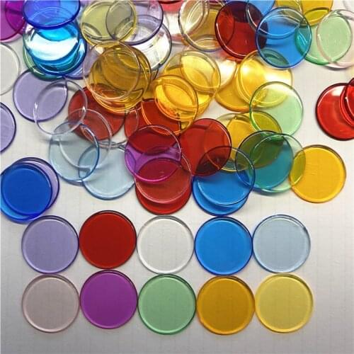 100pcs 10 Colors 19*2mm Transparent Chips Plastic Counting Chips Bingo Supplies Counters For Maths Poker Game Token Clips