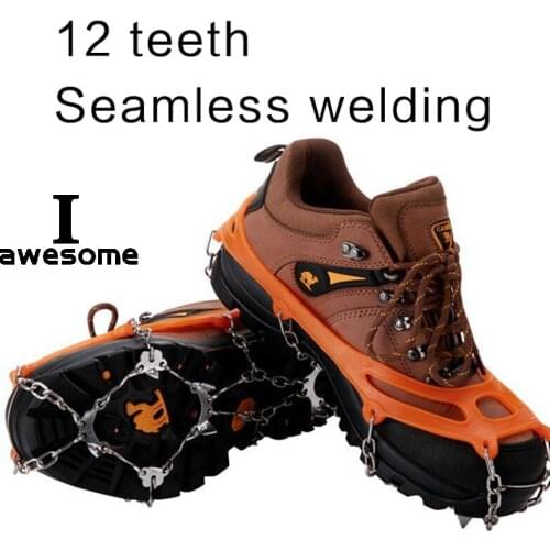 12 Teeth Steel Ice Gripper Spike For Hiking Climbing Shoes Anti Slip Snow Spikes Crampons Cleats Chain Claws Grips Boots Cover