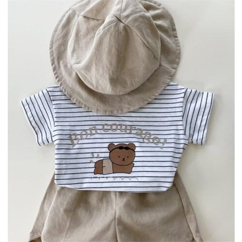 2021 New Toddler Baby Girl Clothes for Children Striped Cartoon Print T-shirt+Pants Sets Summer Cotton Kids Clothes Boys Outfit