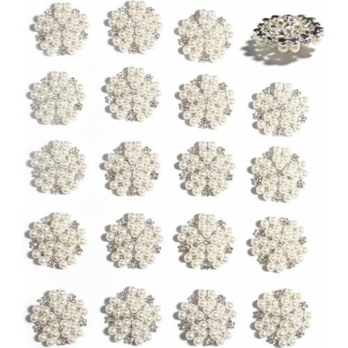5PCS 1.2" 3cm Round Big Crystal Alloy Rhinestone Buttons with Pearls Shank Back for Sewing Shoe Cloth Flower Hair Accessories