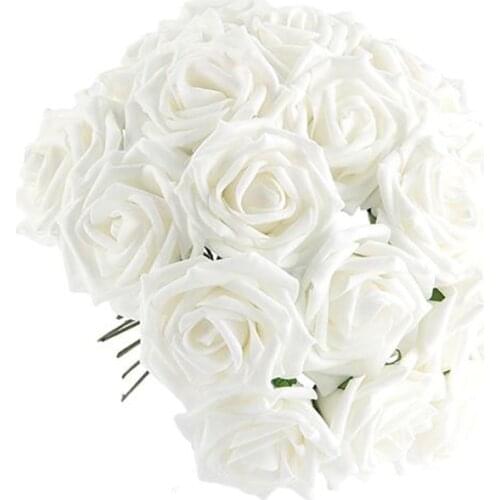 50pcs Artificial Flowers White PP Material Flower for Decoration Wedding Bouquets Rose Silk Home Party Bride Wedding Decoration