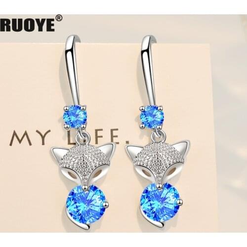 925 Sterling Silver Crystal Earring Fox Earring For Women Fashion Silver Jewelry 2021 New