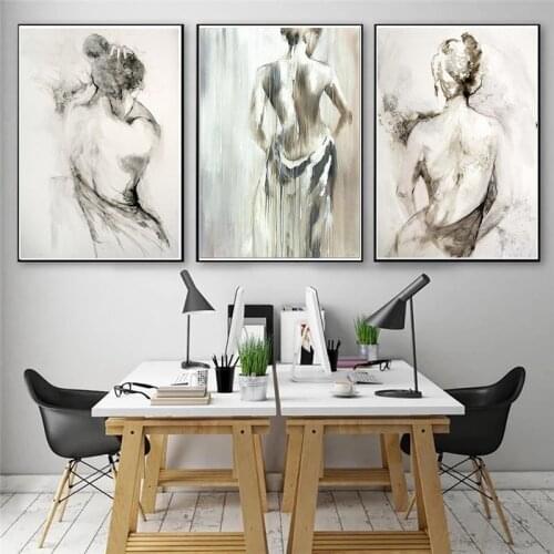 Abstract Black and White on Canvas Wall Art Printings Woman Sexy Naked Back Painting Girl Posters and Prints Picture Cuadros