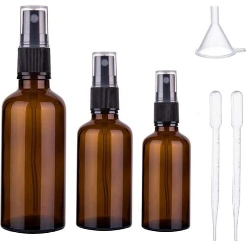 Freeship 3pcs 100/50/30ml Empty Amber Glass Mist Spray Bottles Container for Essential Oils Cleaning Perfume Aromatherapy