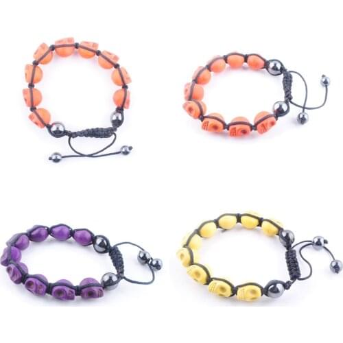 6Pcs mixed Adjustable Healing Braided Rope Beaded Bracelet Women Jewelry Howlite Stone Ghost Head Beads Round Hematite Beads BK1