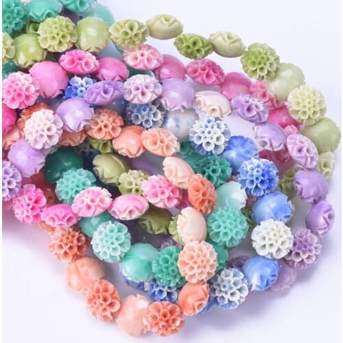 10pcs Flower Shape Gradient Color 10mm 12mm 15mm Artificial Coral Shell Powder Loose Beads for DIY Crafts Earring Jewelry Making
