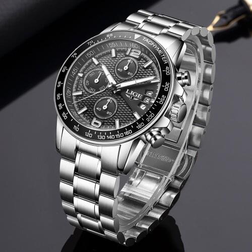 LIGE Fashion Mens Watches Top Brand Luxury Quartz Clock All Steel Waterproof Male Watch Military Chronograph Relogio Masculino