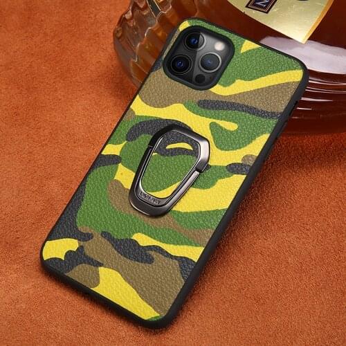 Genuine Camouflage Leather Phone Case for iPhone 12 Pro Max 12 Mini 11 Pro Max X XS Max XR 6 6S 7 8 Plus SE 2020 Magnetic Cover