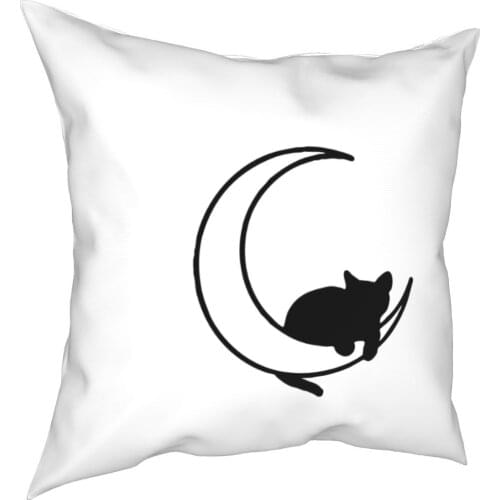 Black Moon Cat Place Pillows Case Nice Kitty Lover Animal Pillows Cover Funny Polyester Decor Pillows for Car 18